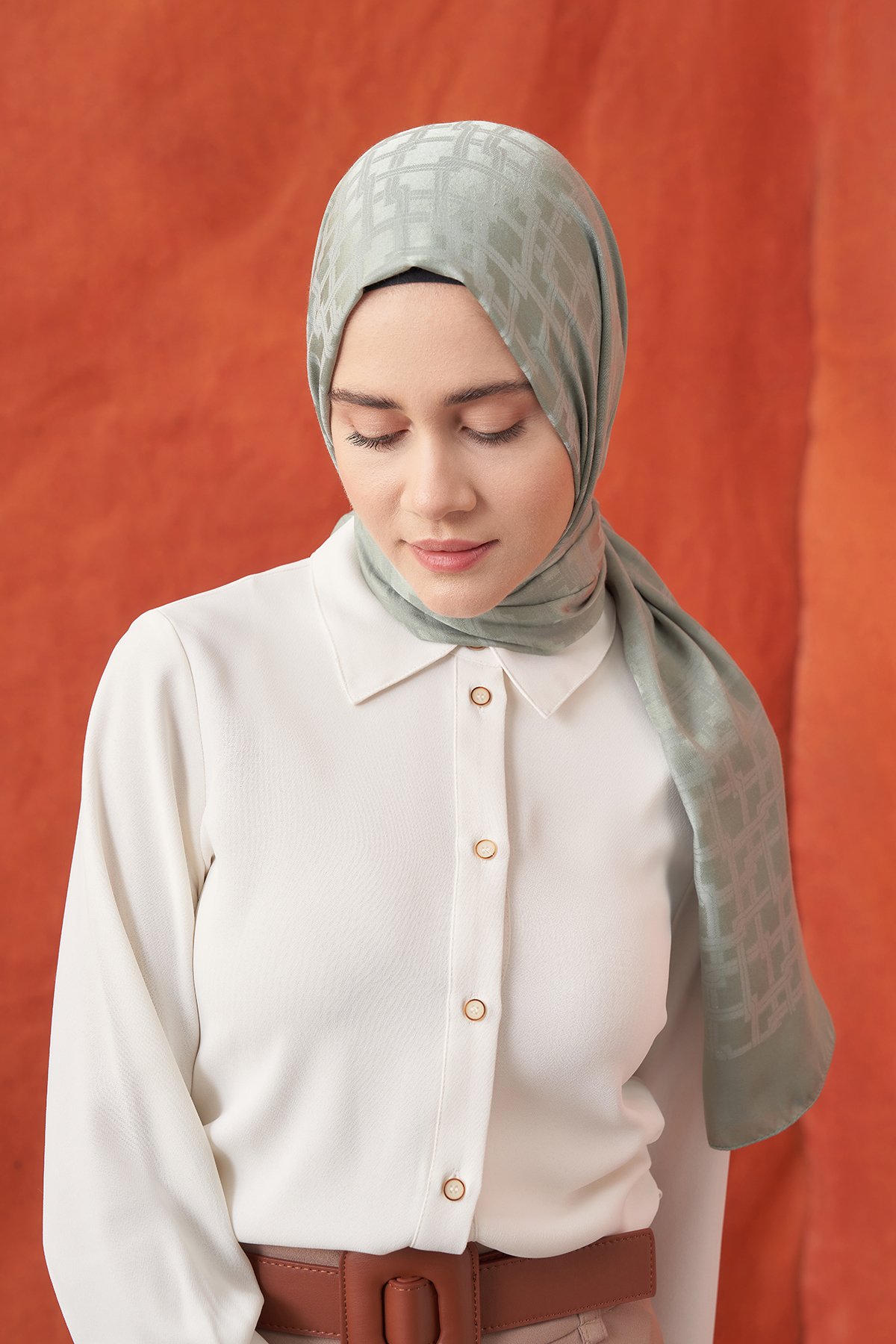 İTALYAN JAKAR BLOK DESEN ŞAL - KETEN YEŞİLİ