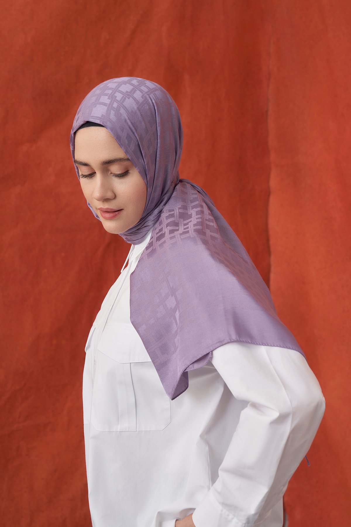 İTALYAN JAKAR BLOK DESEN ŞAL - LEYLAK