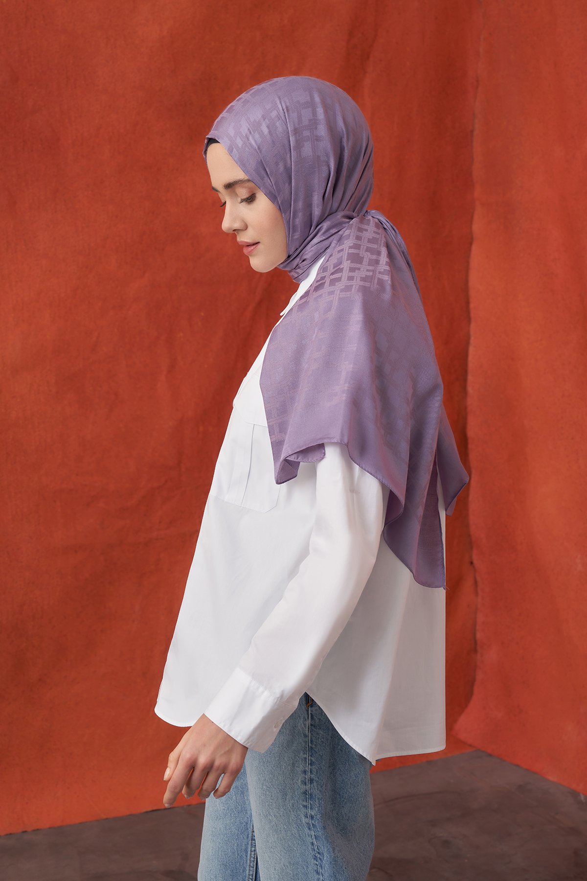 İTALYAN JAKAR BLOK DESEN ŞAL - LEYLAK