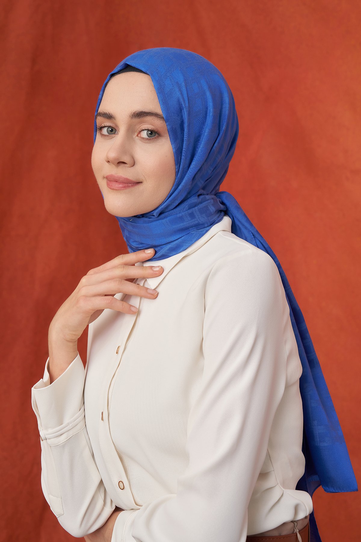 İTALYAN JAKAR BLOK DESEN ŞAL - SAKS