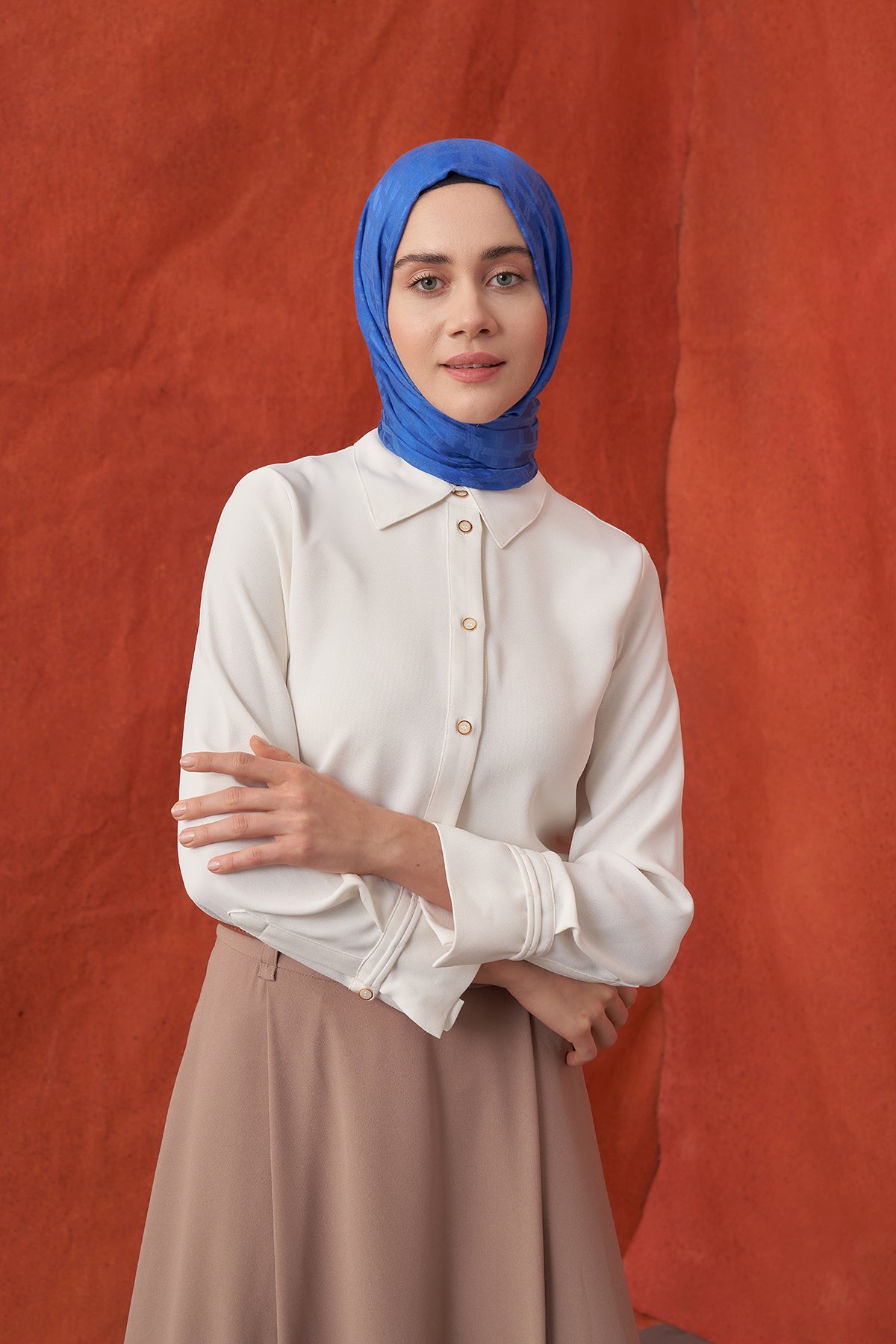 İTALYAN JAKAR BLOK DESEN ŞAL - SAKS