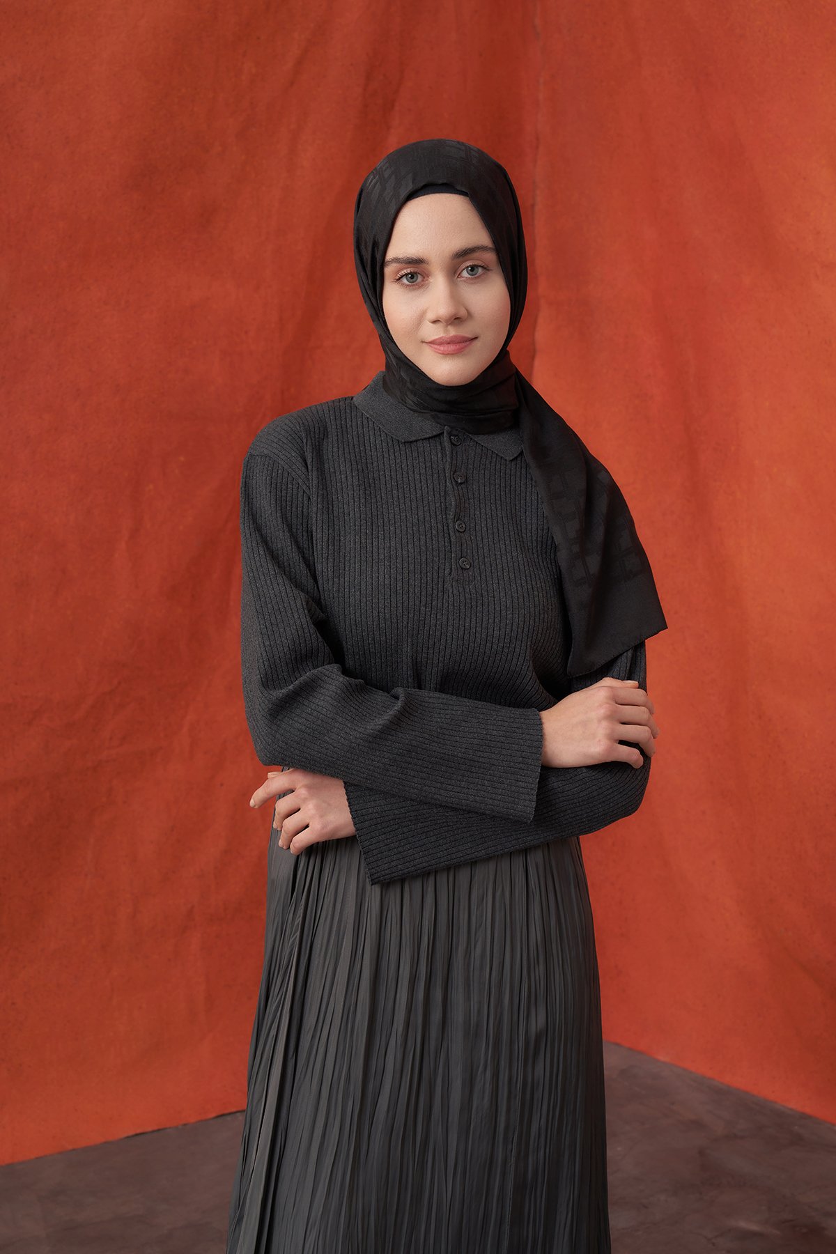 İTALYAN JAKAR BLOK DESEN ŞAL -  SİYAH