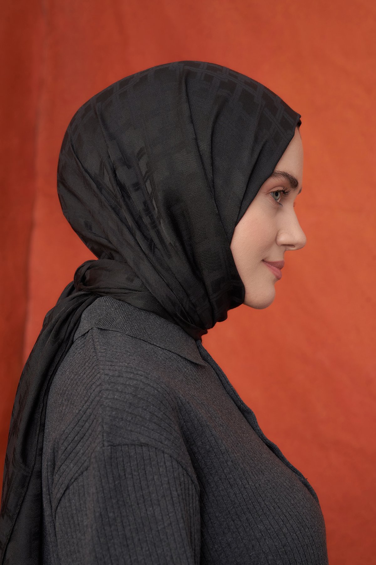 İTALYAN JAKAR BLOK DESEN ŞAL -  SİYAH