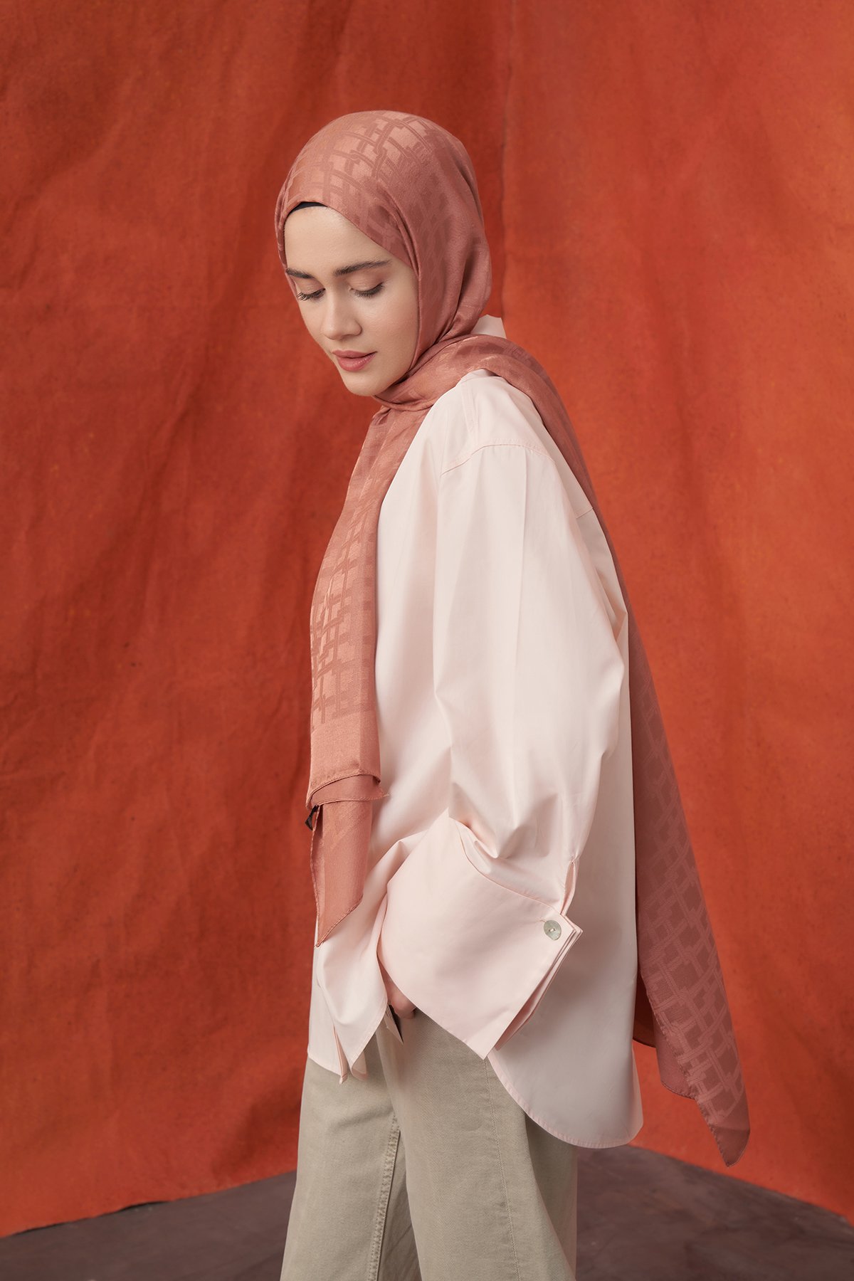 İTALYAN JAKAR BLOK DESEN ŞAL - SOĞAN KABUĞU