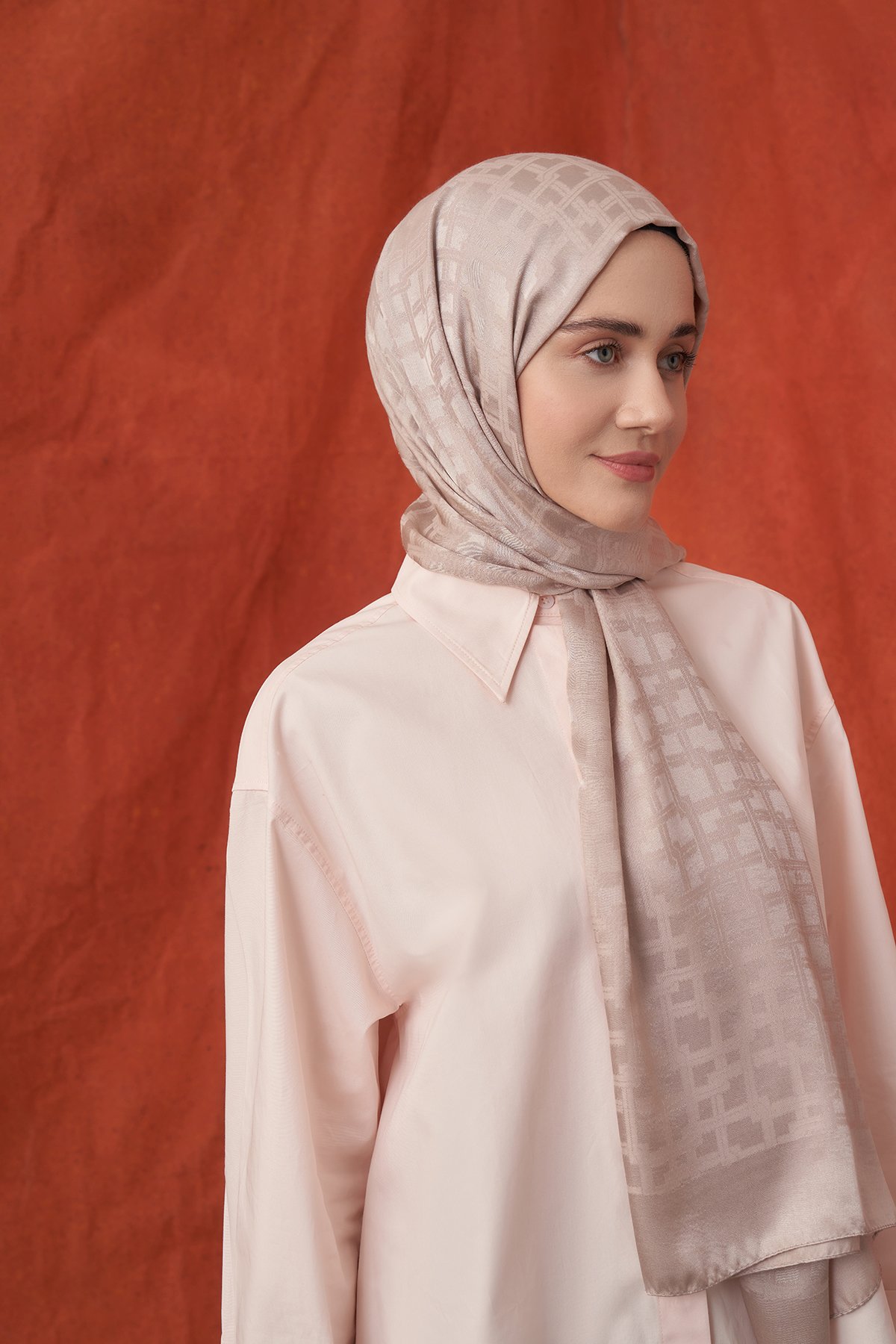 İTALYAN JAKAR BLOK DESEN ŞAL -  VİZON