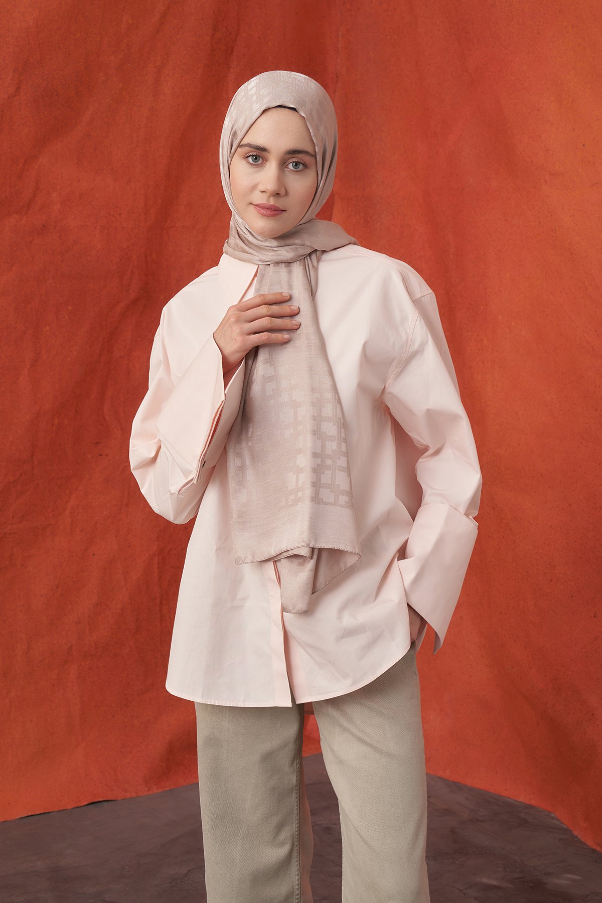 İTALYAN JAKAR BLOK DESEN ŞAL -  VİZON