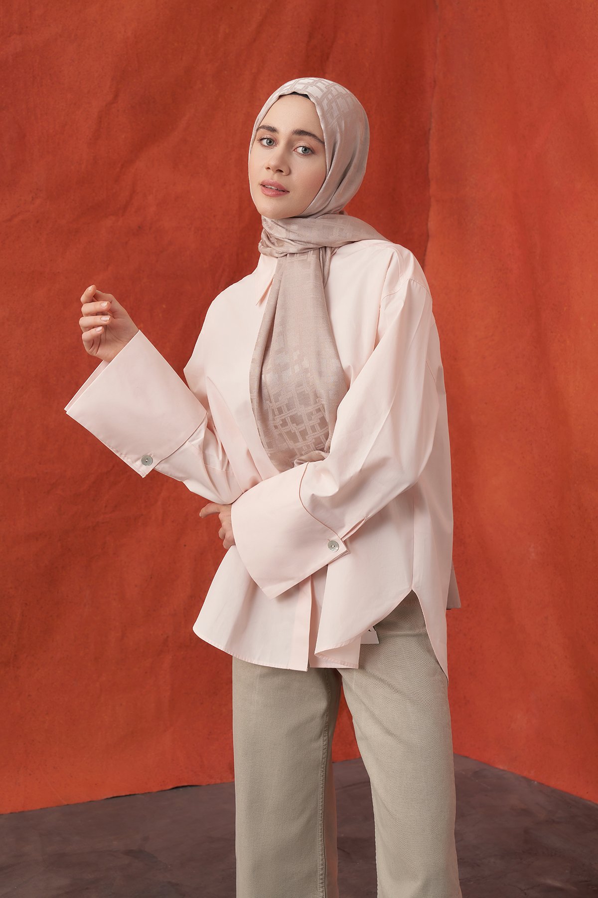 İTALYAN JAKAR BLOK DESEN ŞAL -  VİZON