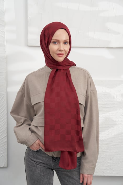 İTALYAN JAKAR DAMA DESEN ŞAL - BORDO