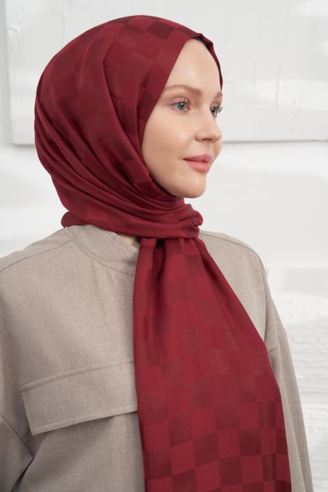 İTALYAN JAKAR DAMA DESEN ŞAL - BORDO