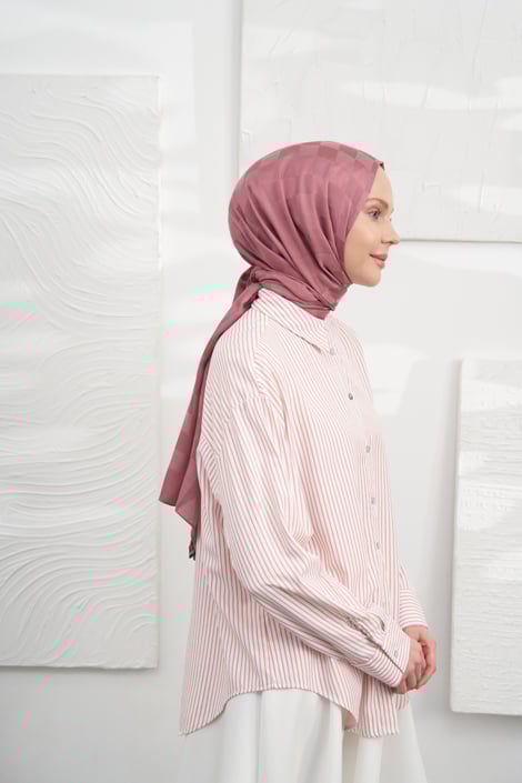 İTALYAN JAKAR DAMA DESEN ŞAL - GÜL KURUSU