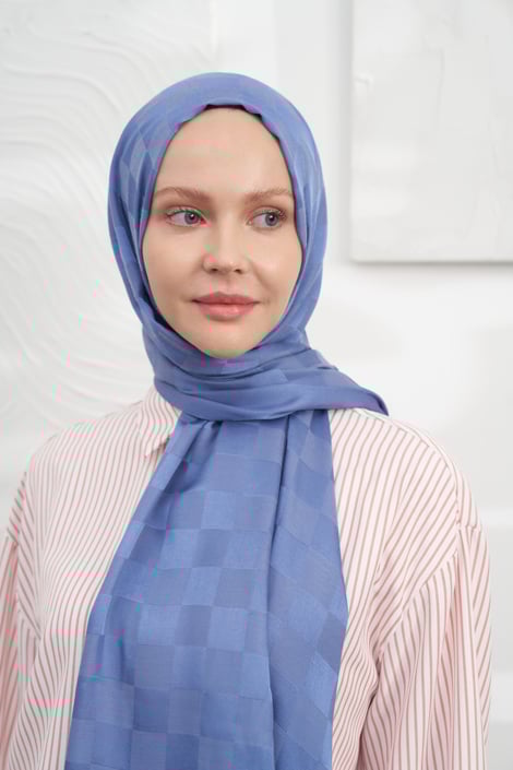 İTALYAN JAKAR DAMA DESEN ŞAL - İNDİGO