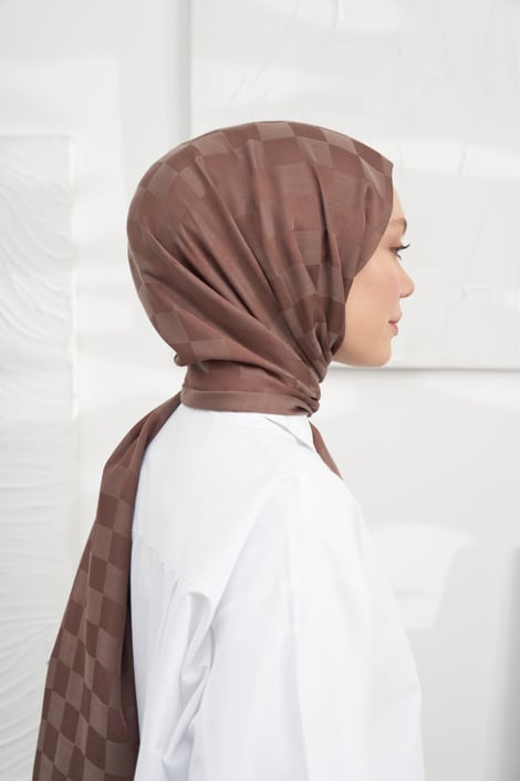 İTALYAN JAKAR DAMA DESEN ŞAL - KAHVE