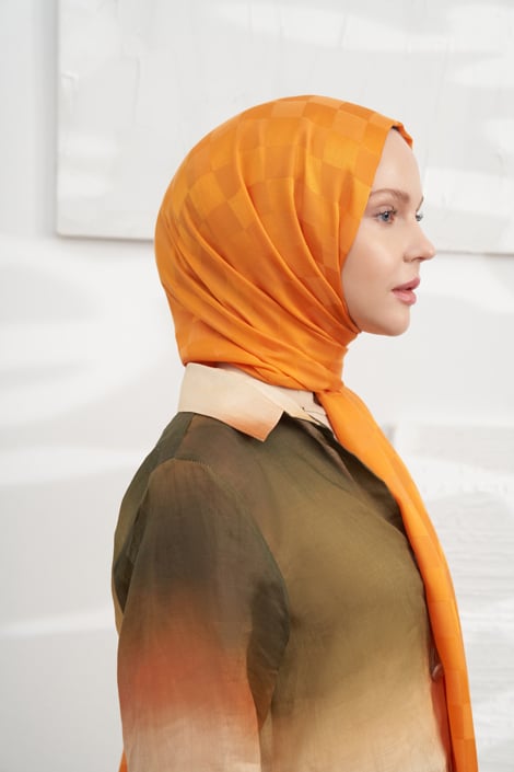 İTALYAN JAKAR DAMA DESEN ŞAL - ORANJ