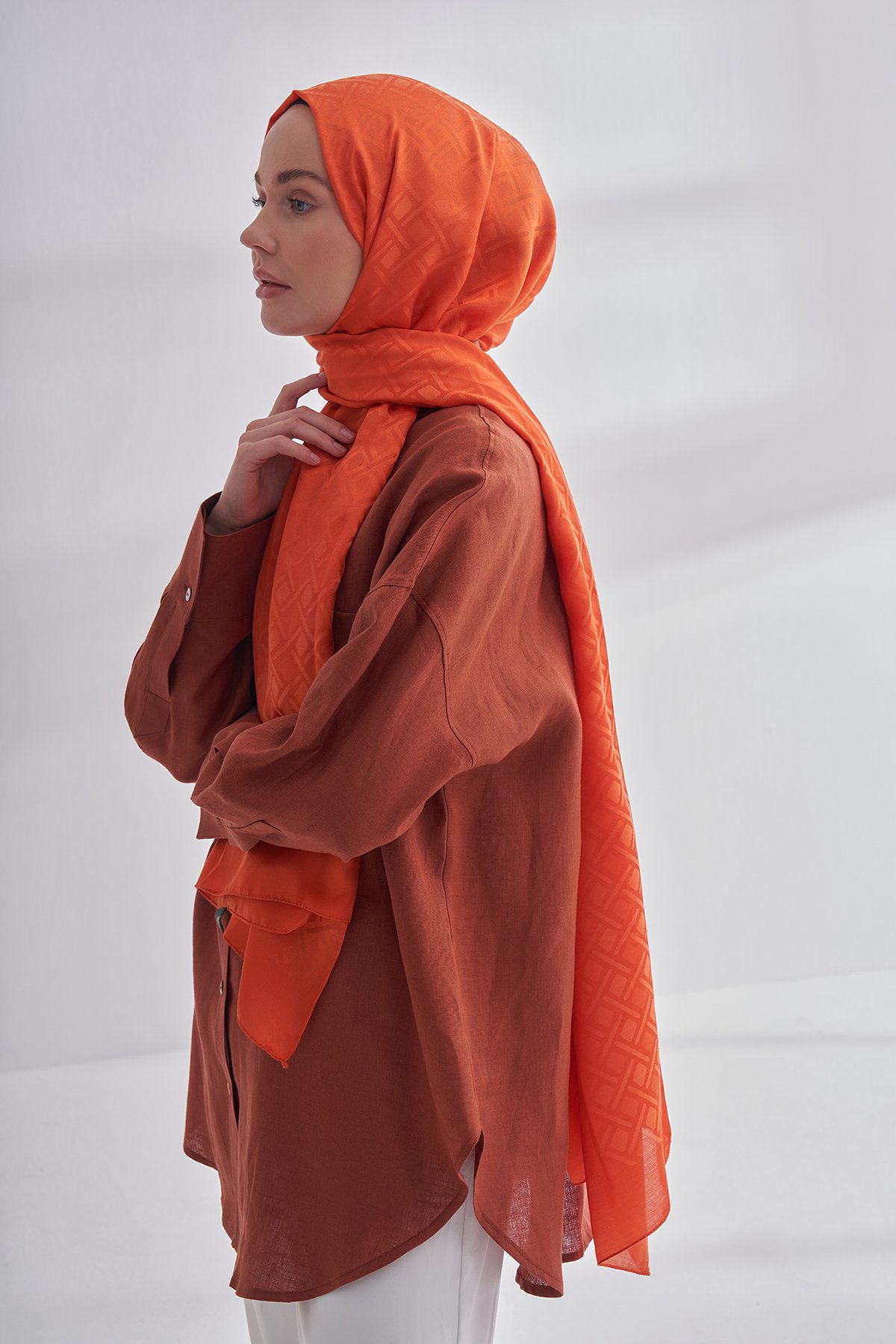 İTALYAN JAKAR GEOMETRİK DESEN ŞAL - ORANGE