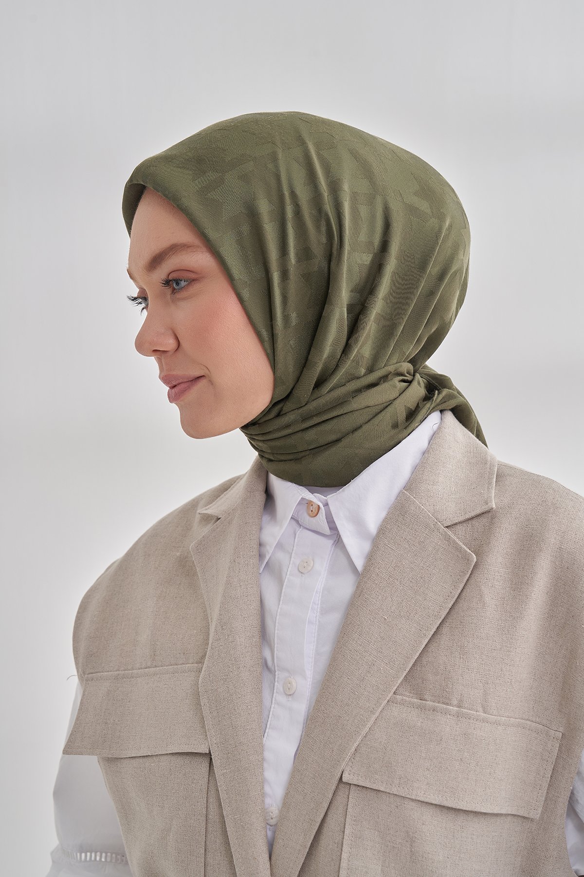 İTALYAN JAKAR KAZAYAĞI DESEN EŞARP - HAKİ