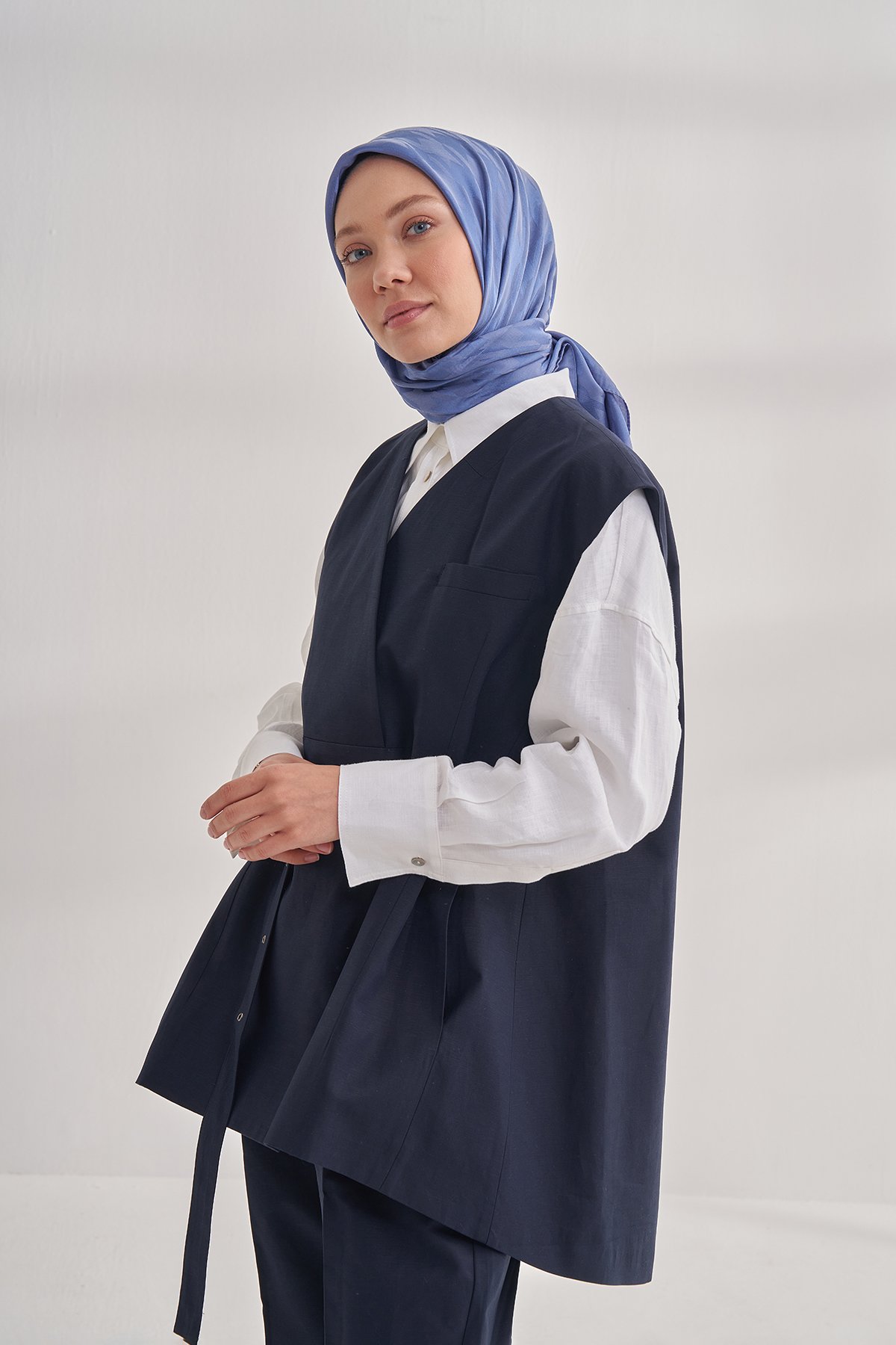 İTALYAN JAKAR KAZAYAĞI DESEN EŞARP - İNDİGO