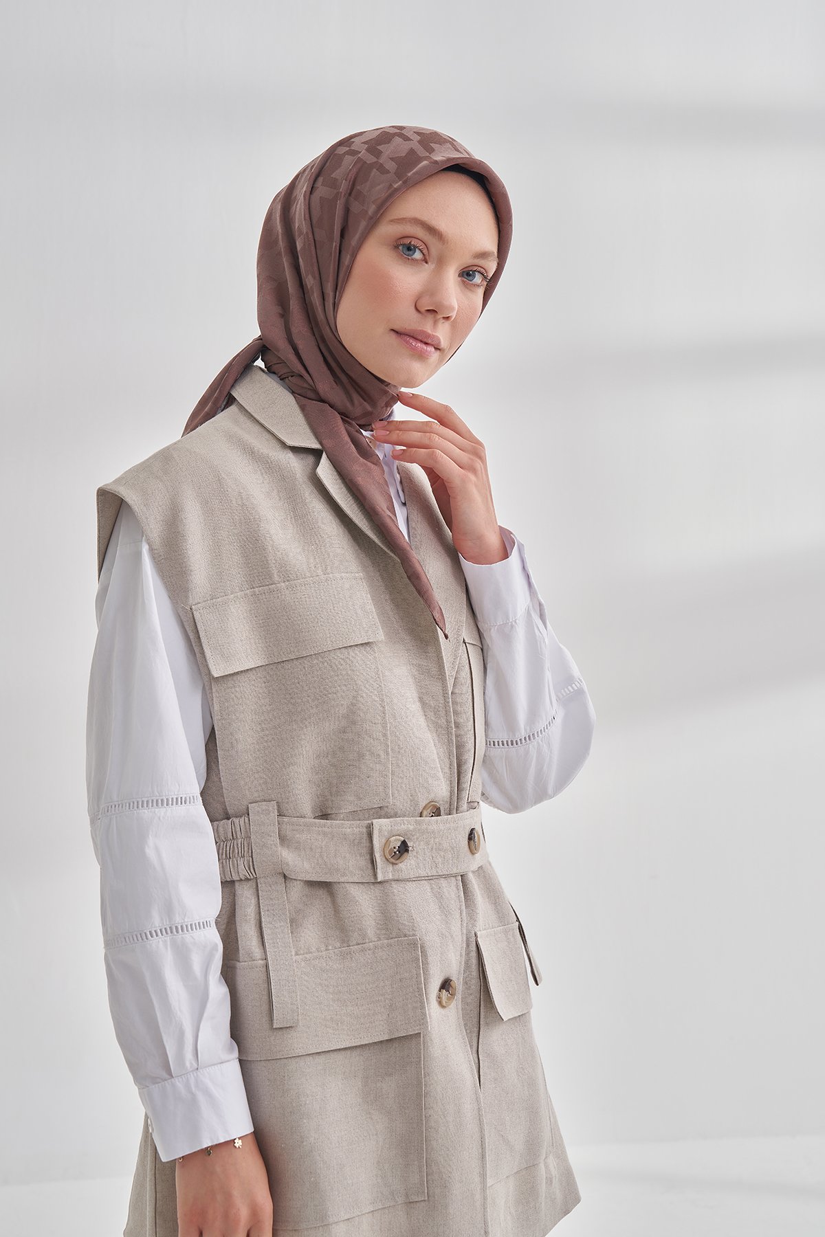 İTALYAN JAKAR KAZAYAĞI DESEN EŞARP - KAHVE