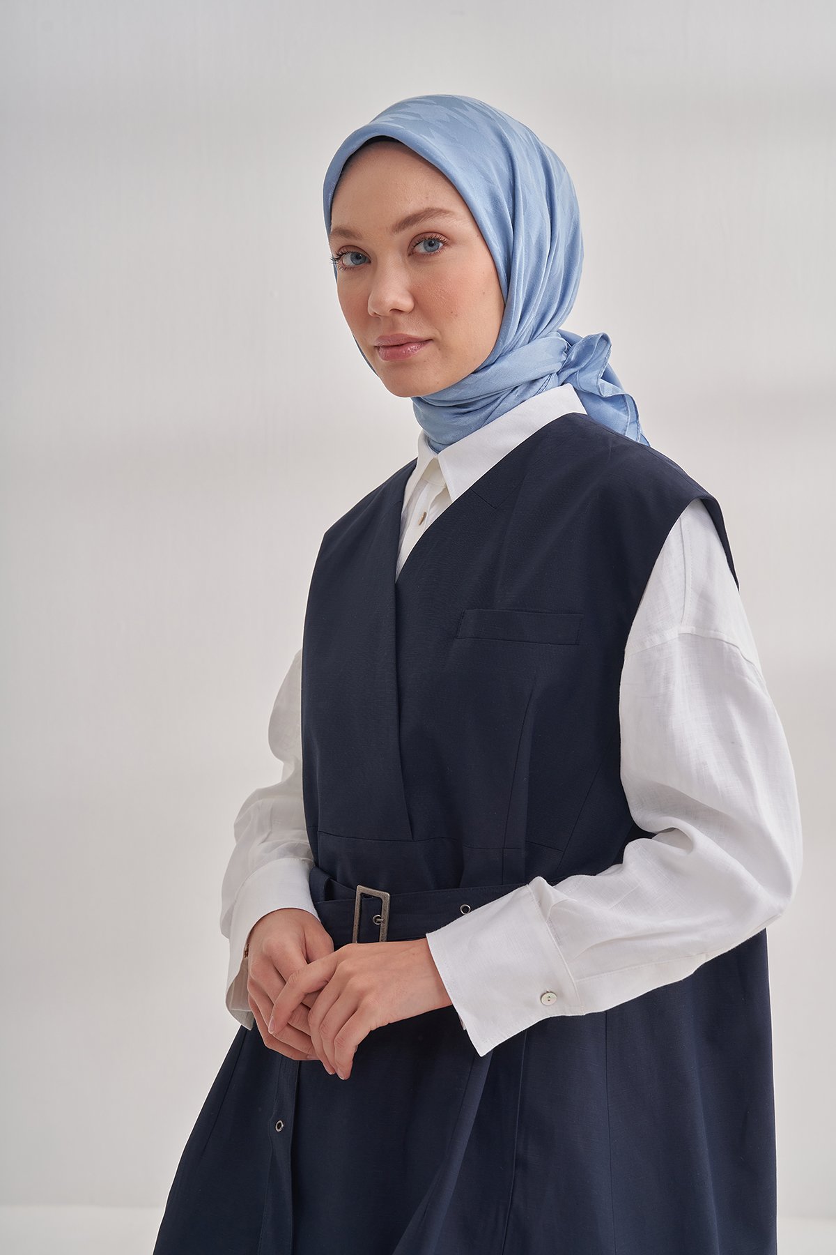 İTALYAN JAKAR KAZAYAĞI DESEN EŞARP - KOT MAVİSİ