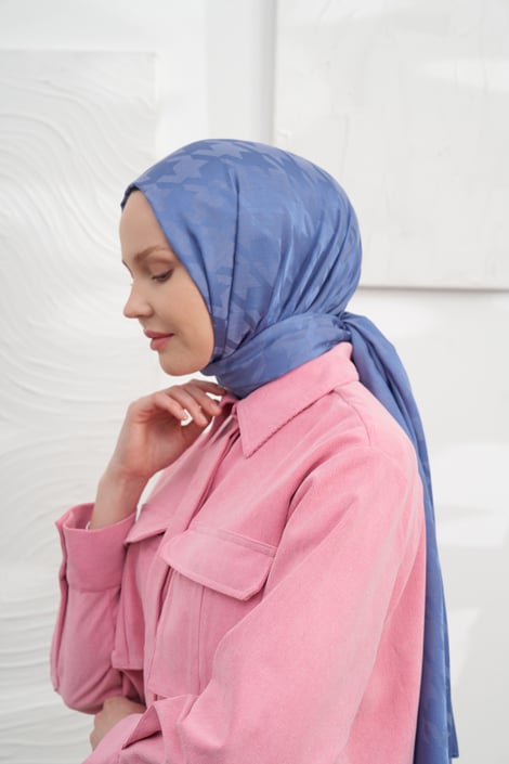 İTALYAN JAKAR KAZAYAĞI DESEN ŞAL - İNDİGO