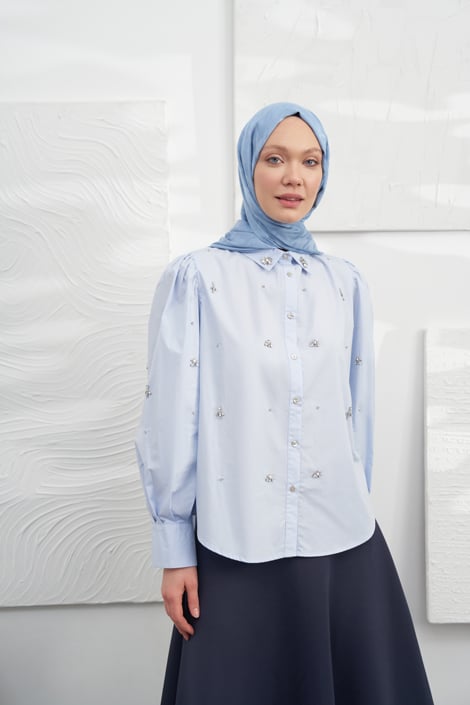 İTALYAN JAKAR KAZAYAĞI DESEN ŞAL - KOT MAVİSİ