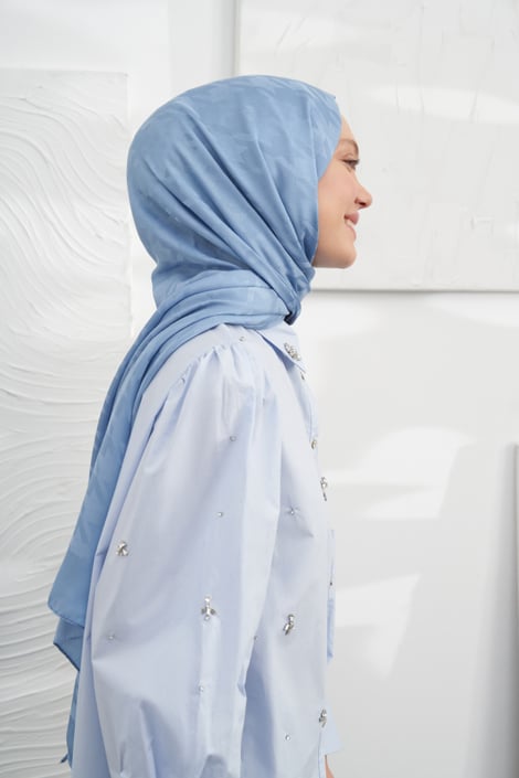 İTALYAN JAKAR KAZAYAĞI DESEN ŞAL - KOT MAVİSİ