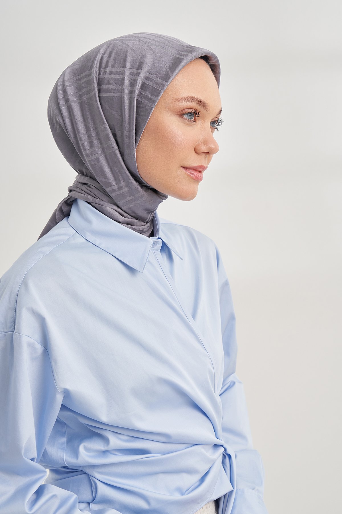 İTALYAN JAKAR ŞERİT DESEN EŞARP - FÜME