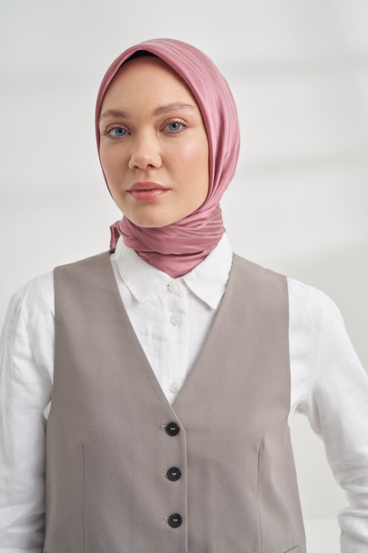 İTALYAN JAKAR ŞERİT DESEN EŞARP - GÜL KURUSU