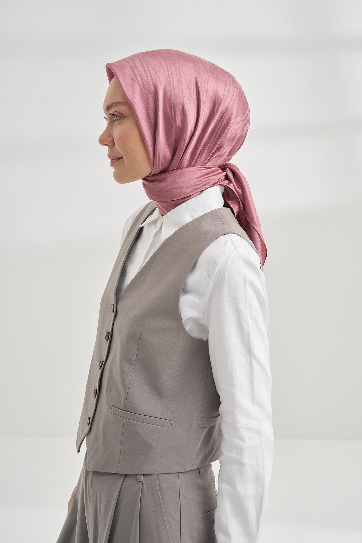 İTALYAN JAKAR ŞERİT DESEN EŞARP - GÜL KURUSU