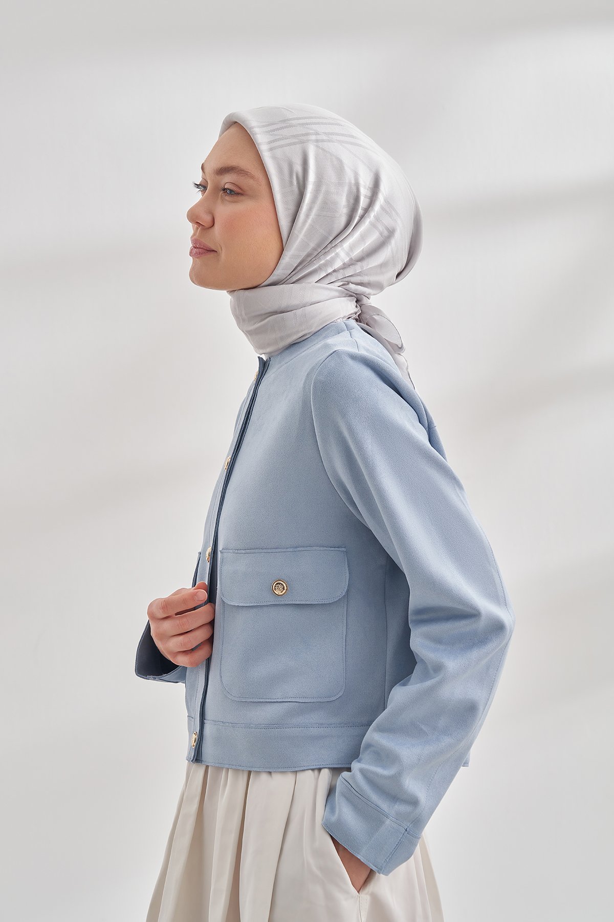 İTALYAN JAKAR ŞERİT DESEN EŞARP - GÜMÜŞ