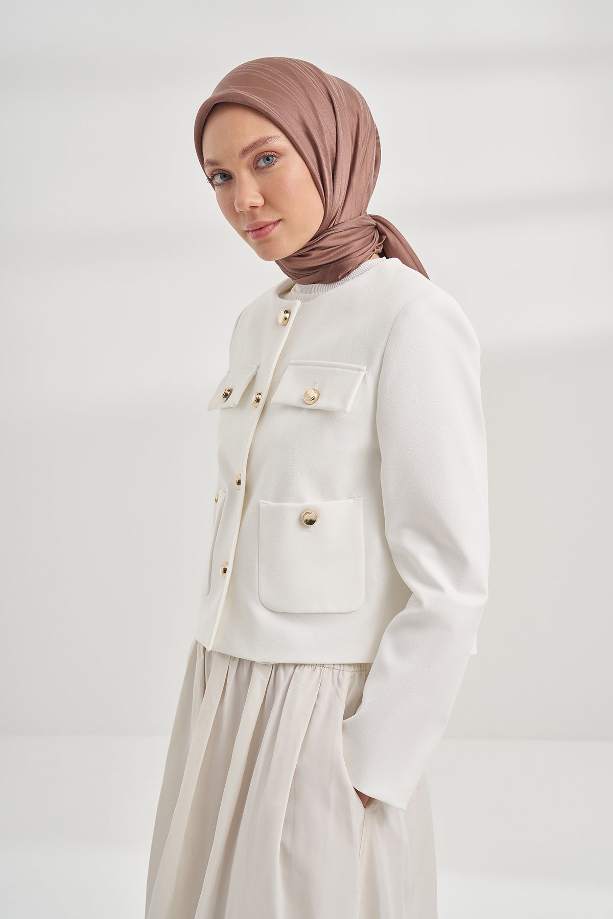 İTALYAN JAKAR ŞERİT DESEN EŞARP - KAHVE