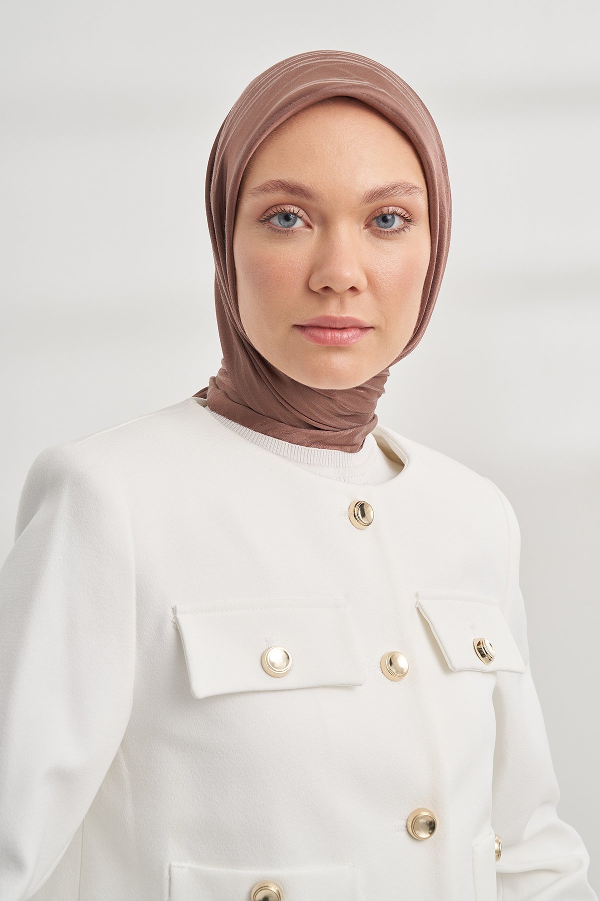 İTALYAN JAKAR ŞERİT DESEN EŞARP - KAHVE