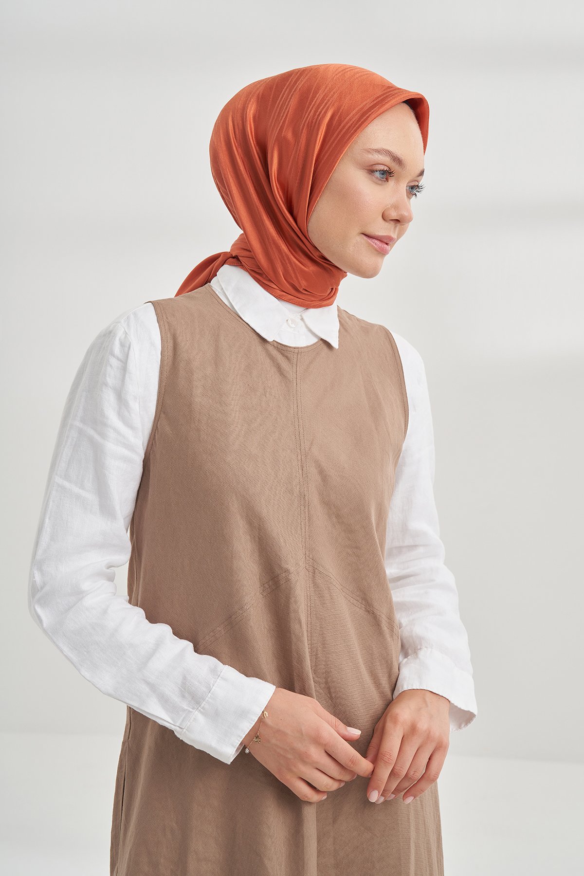 İTALYAN JAKAR ŞERİT DESEN EŞARP - KİREMİT