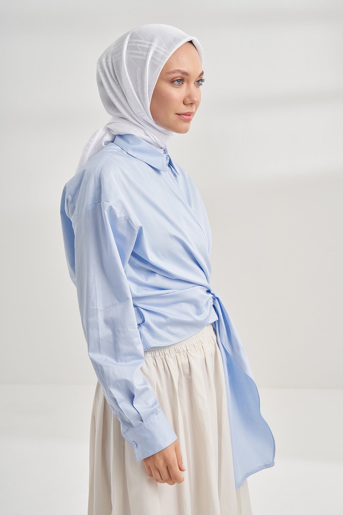 İTALYAN JAKAR ŞERİT DESEN EŞARP - KIRIK BEYAZ