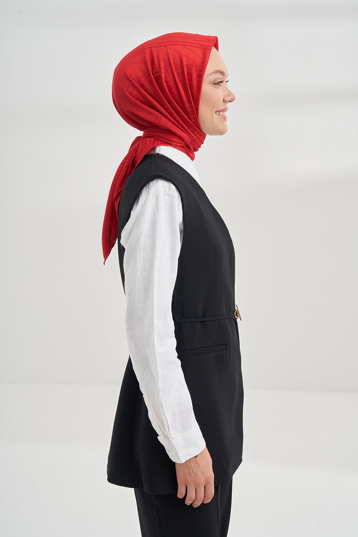 İTALYAN JAKAR ŞERİT DESEN EŞARP - KIRMIZI