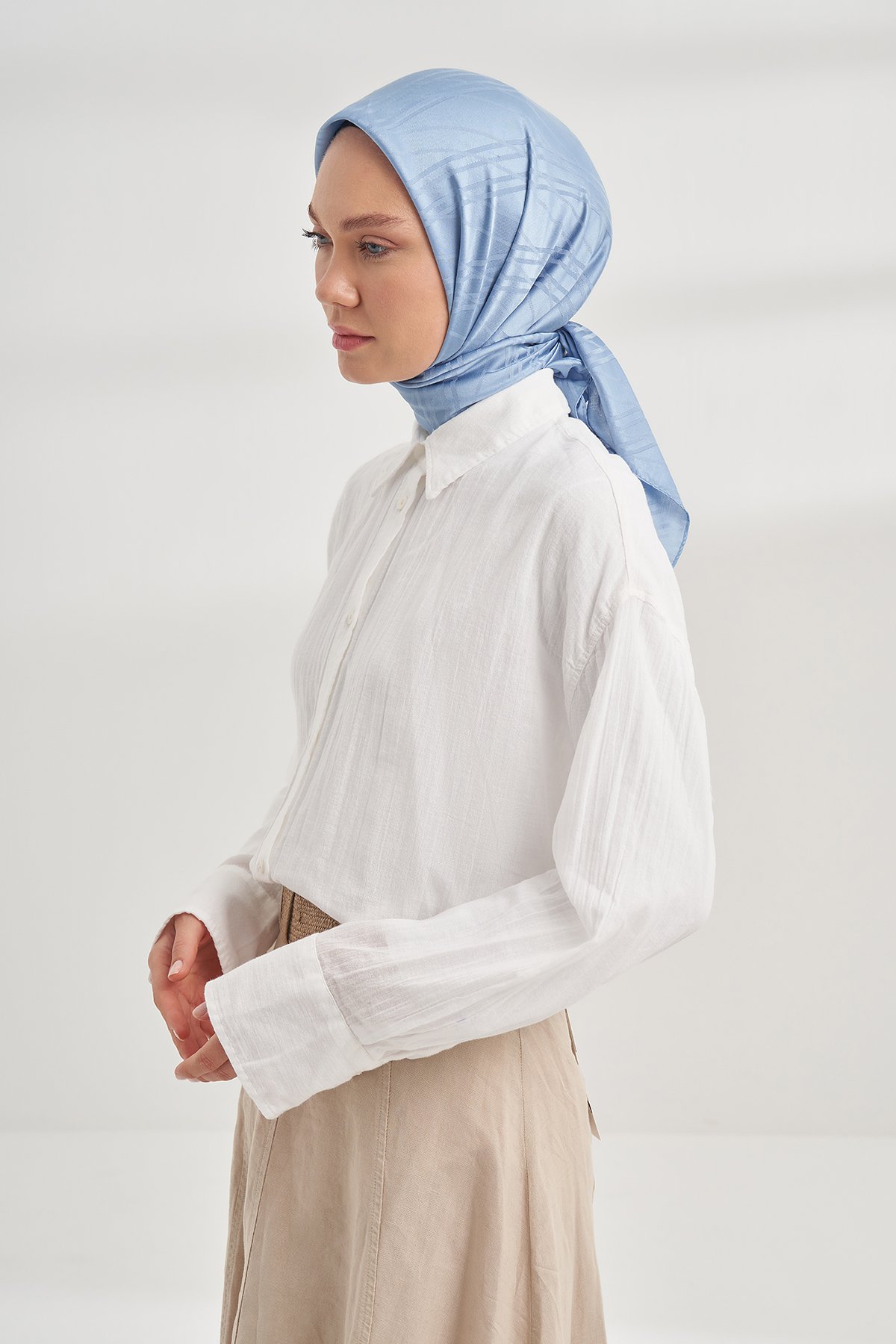 İTALYAN JAKAR ŞERİT DESEN EŞARP - KOT MAVİSİ