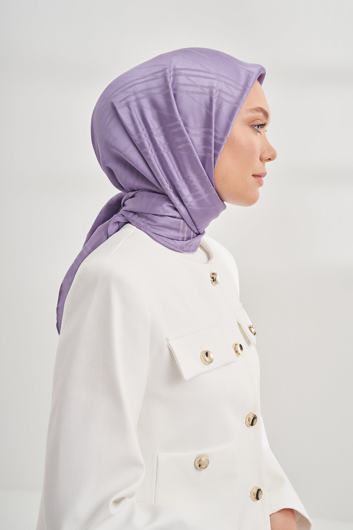 İTALYAN JAKAR ŞERİT DESEN EŞARP - LEYLAK