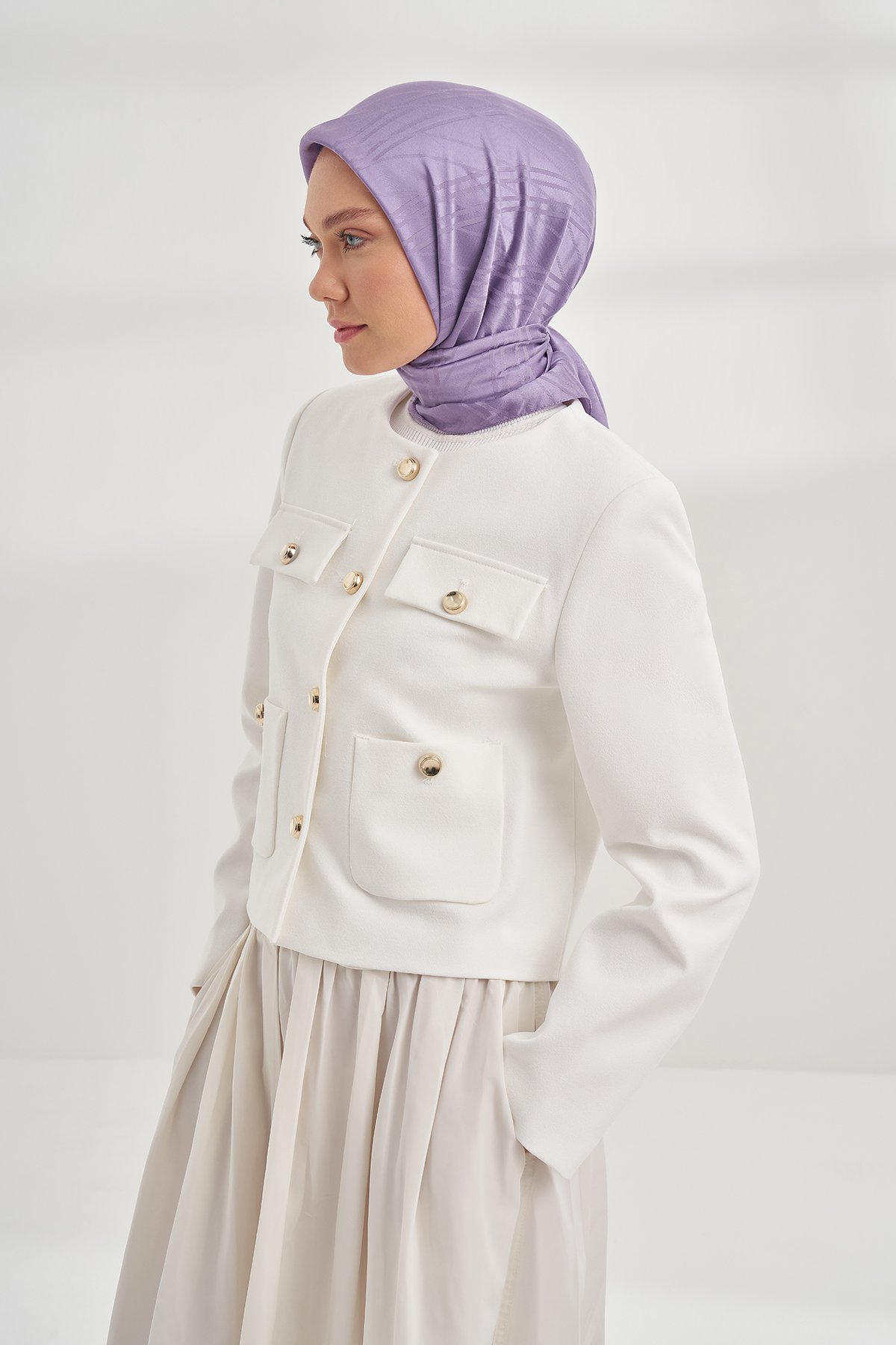 İTALYAN JAKAR ŞERİT DESEN EŞARP - LEYLAK