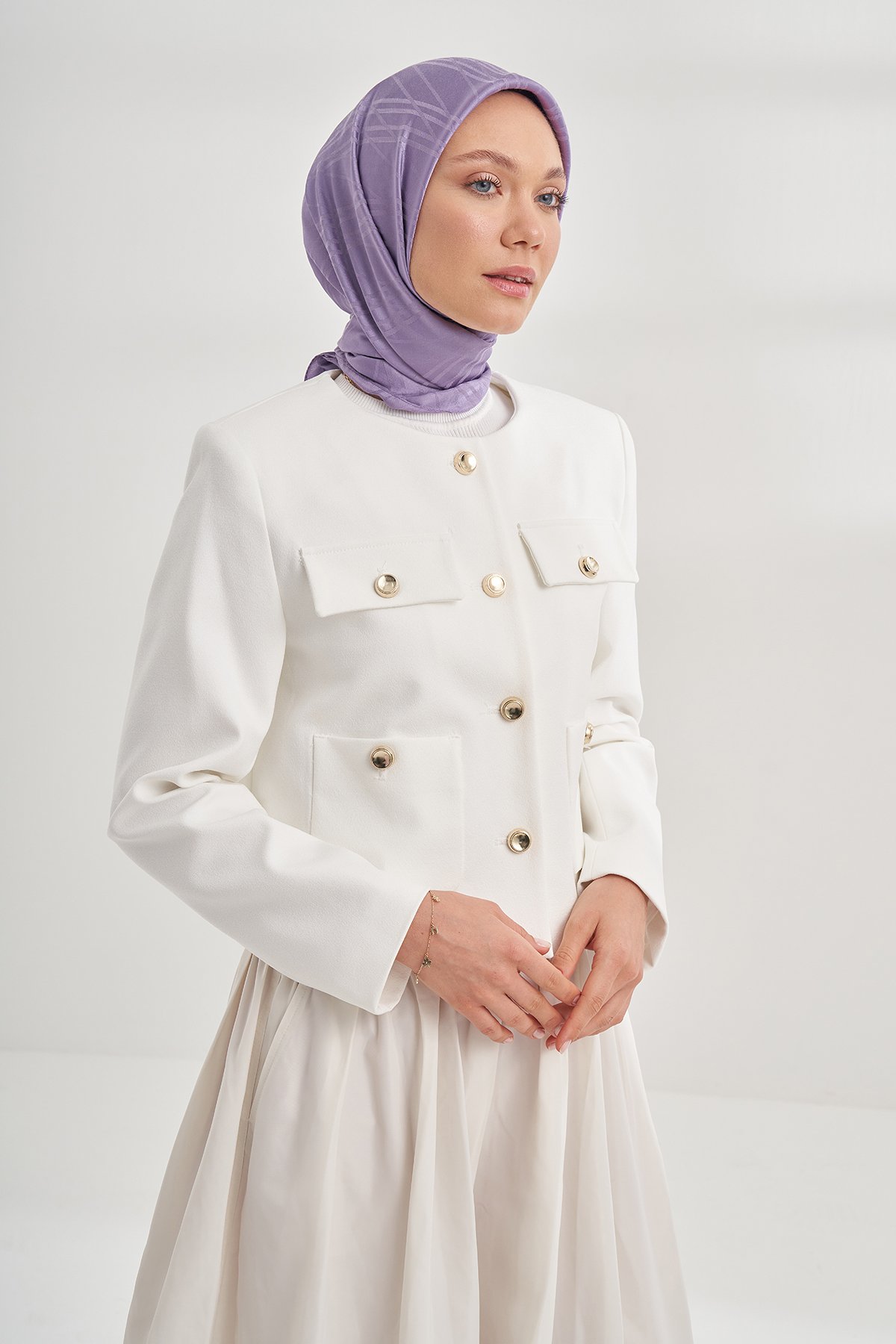 İTALYAN JAKAR ŞERİT DESEN EŞARP - LEYLAK