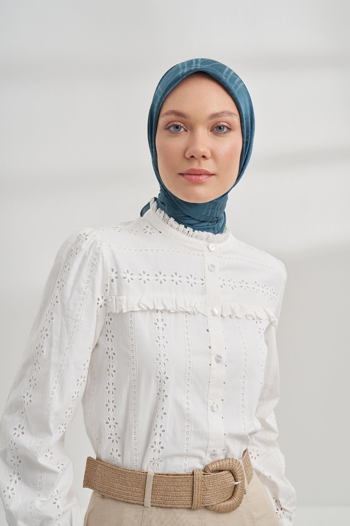 İTALYAN JAKAR ŞERİT DESEN EŞARP - PETROL YEŞİLİ