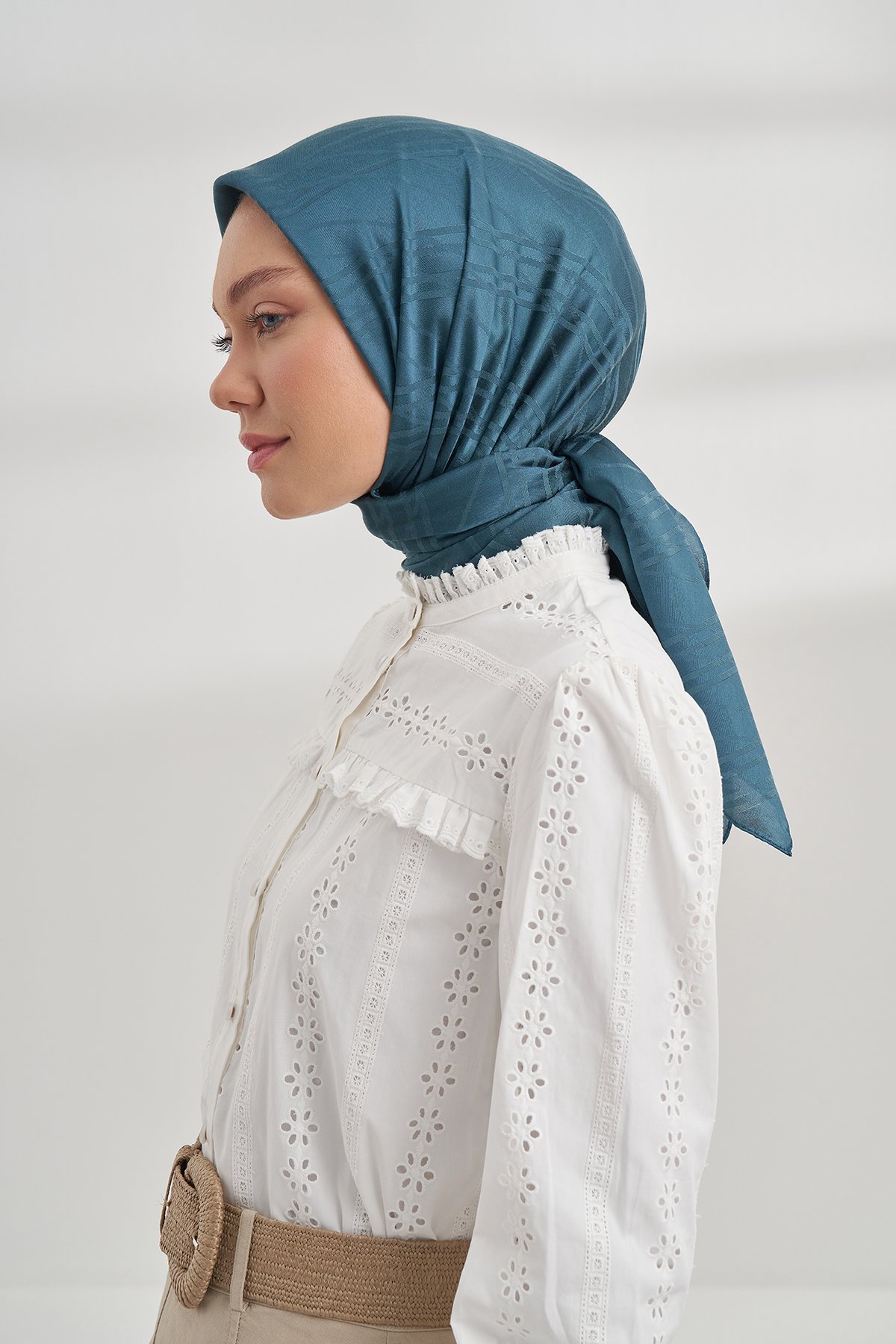 İTALYAN JAKAR ŞERİT DESEN EŞARP - PETROL YEŞİLİ