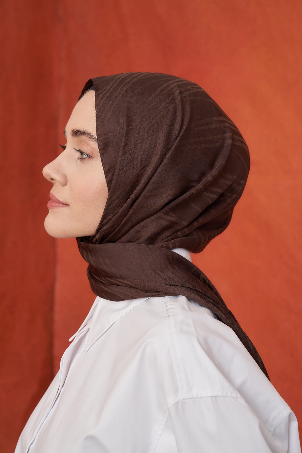 İTALYAN JAKAR ŞERİT DESEN ŞAL -  ACI KAHVE