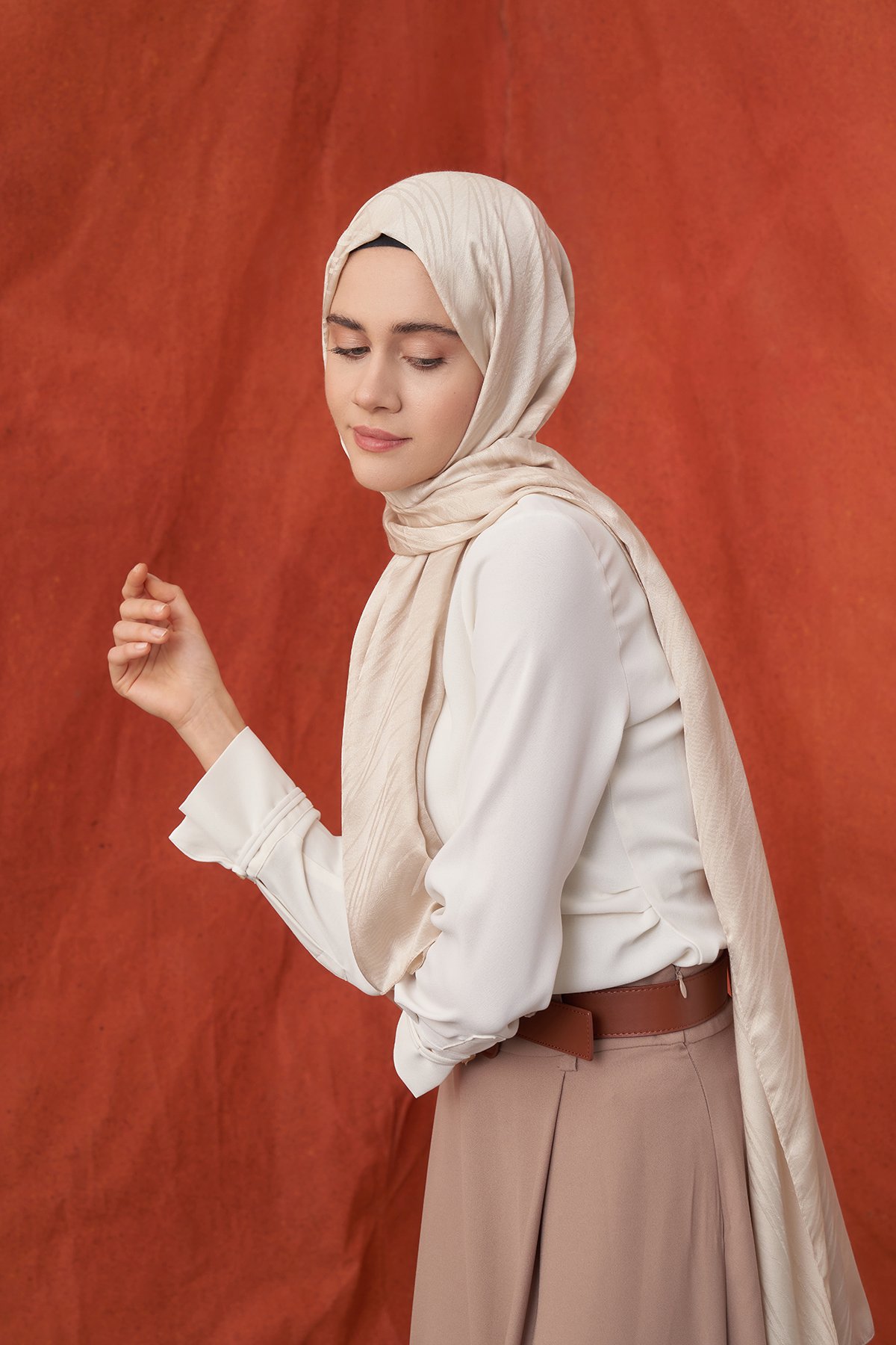 İTALYAN JAKAR ŞERİT DESEN ŞAL -  AÇIK BEJ