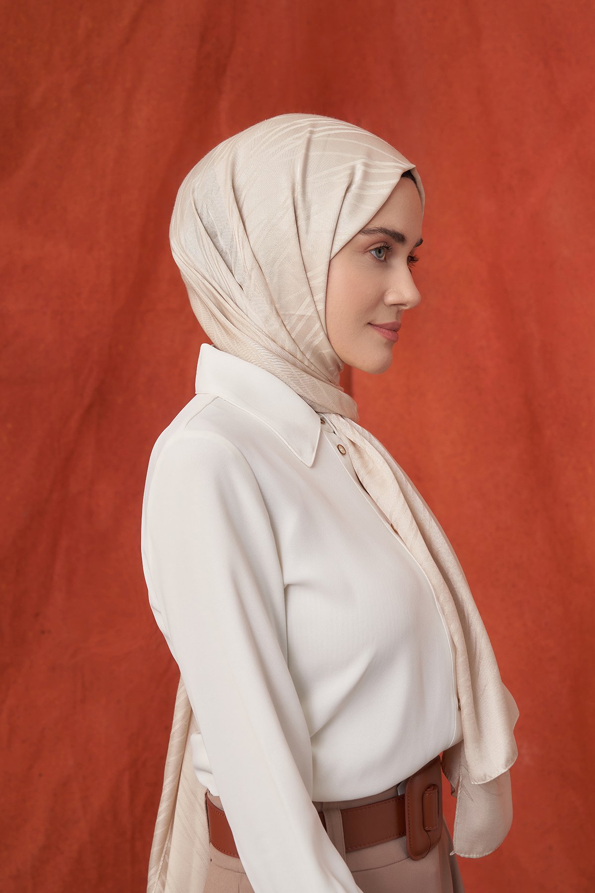 İTALYAN JAKAR ŞERİT DESEN ŞAL -  AÇIK BEJ