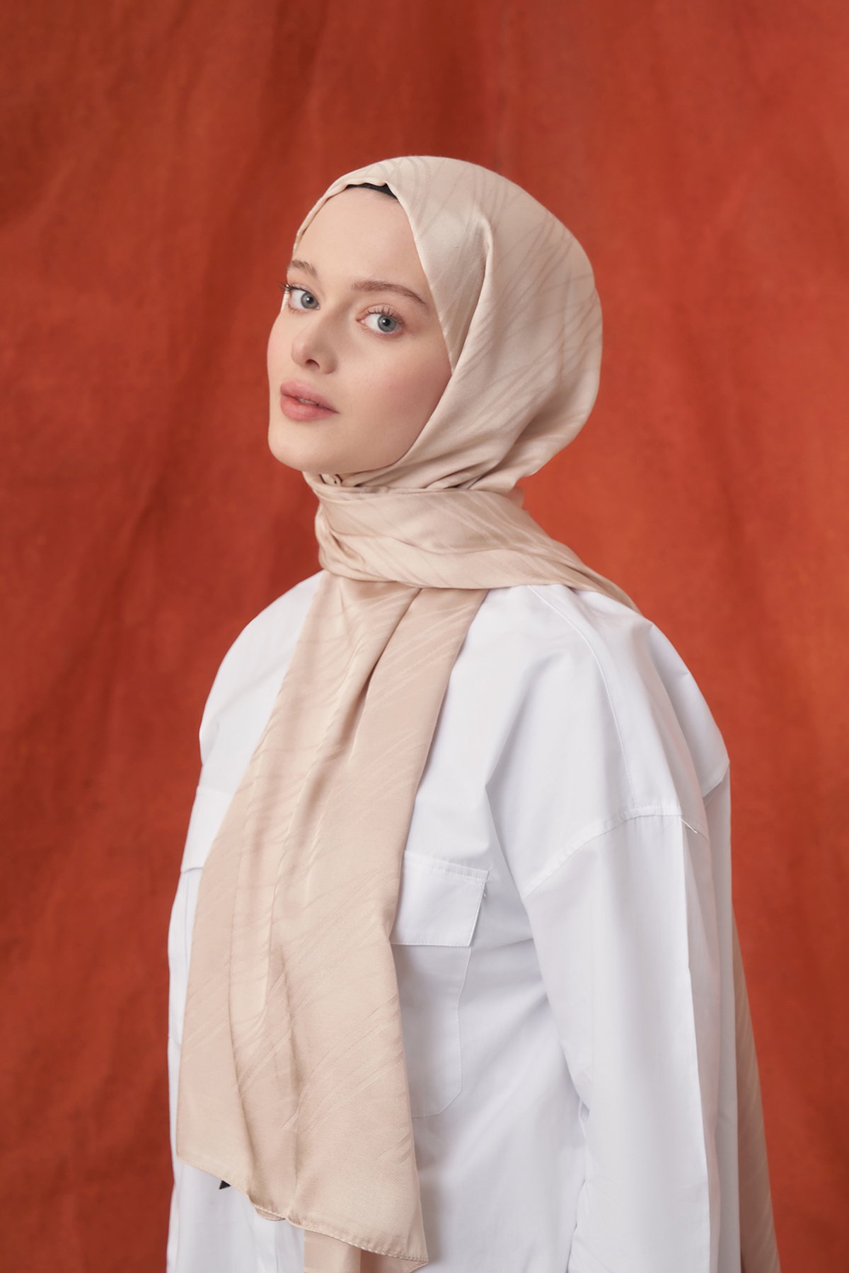 İTALYAN JAKAR ŞERİT DESEN ŞAL -  BEJ