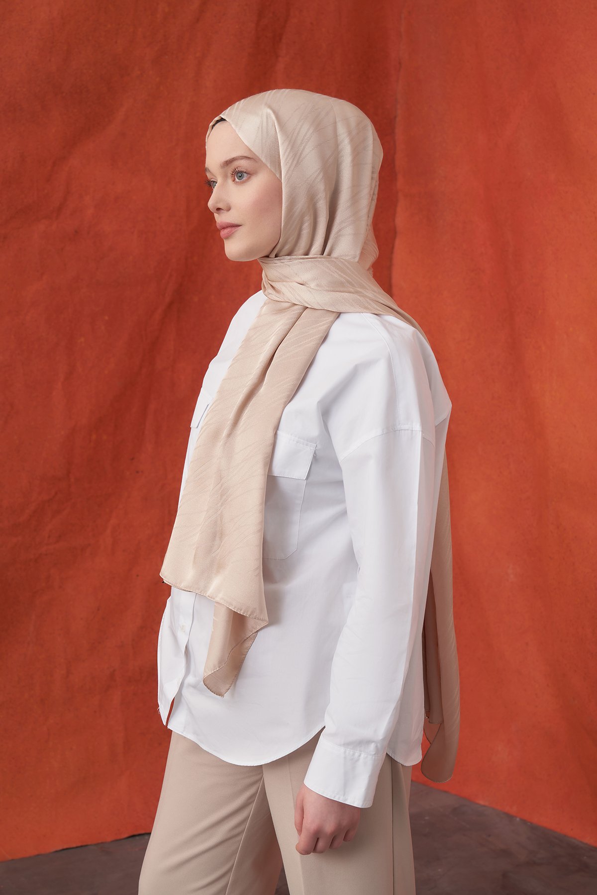 İTALYAN JAKAR ŞERİT DESEN ŞAL -  BEJ