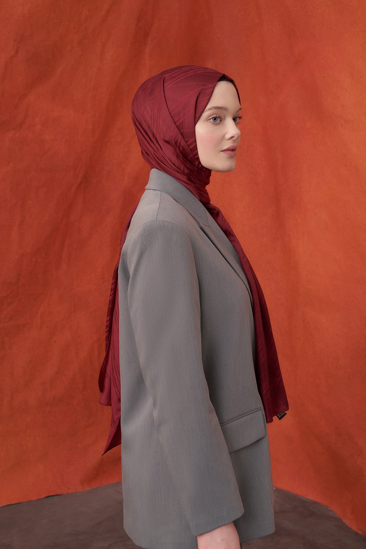 İTALYAN JAKAR ŞERİT DESEN ŞAL -  BORDO