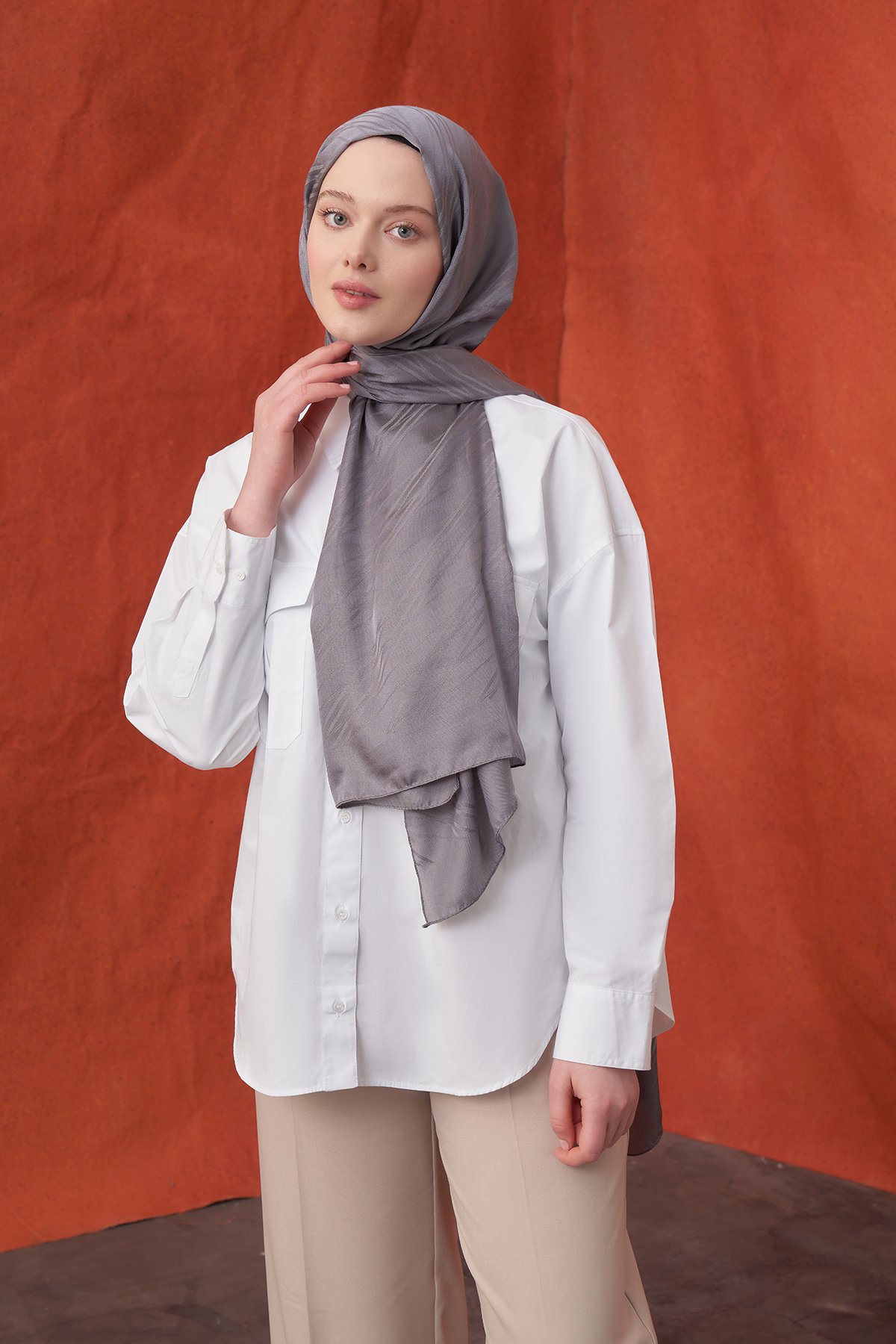 İTALYAN JAKAR ŞERİT DESEN ŞAL -  FÜME