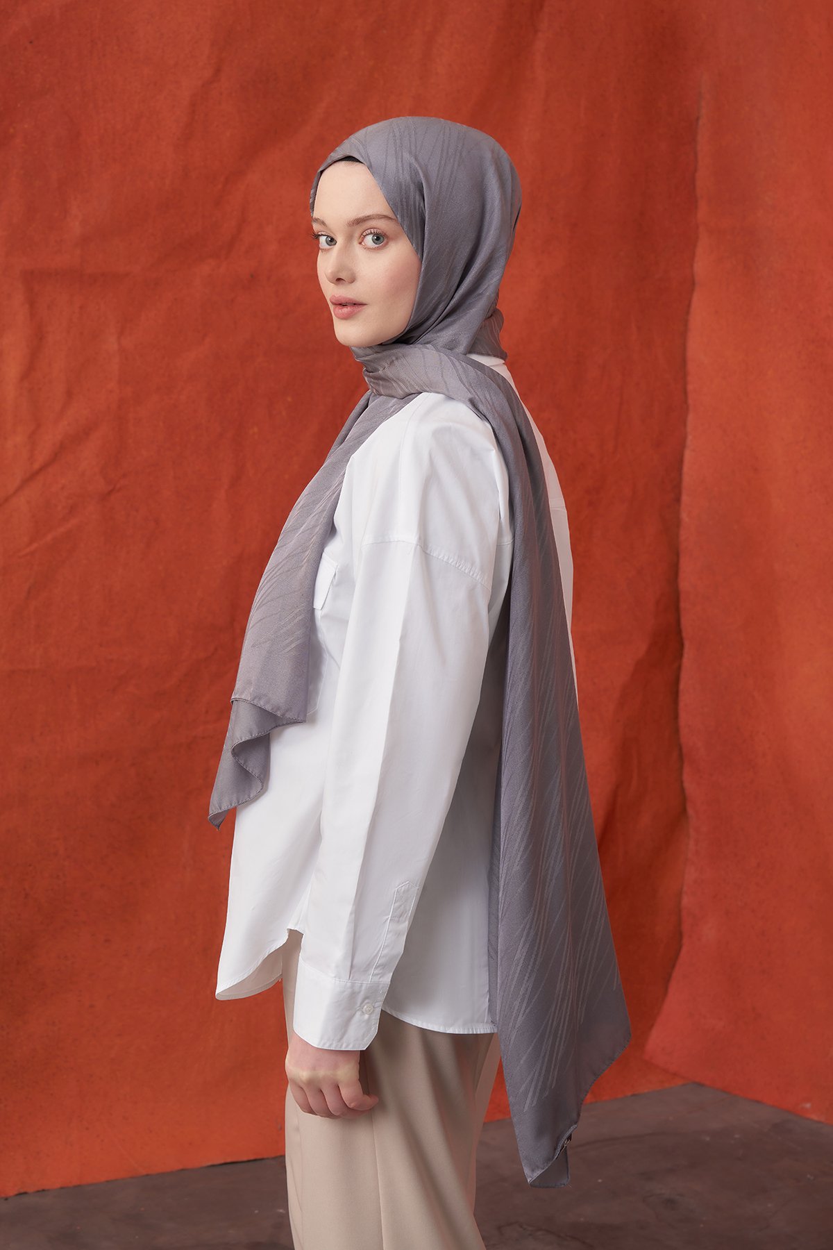 İTALYAN JAKAR ŞERİT DESEN ŞAL -  FÜME