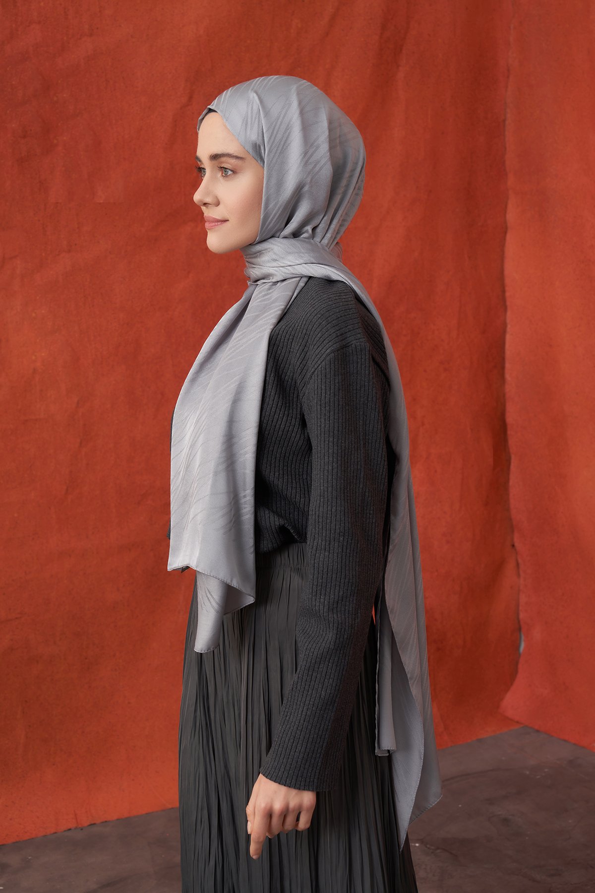 İTALYAN JAKAR ŞERİT DESEN ŞAL -  GRİ