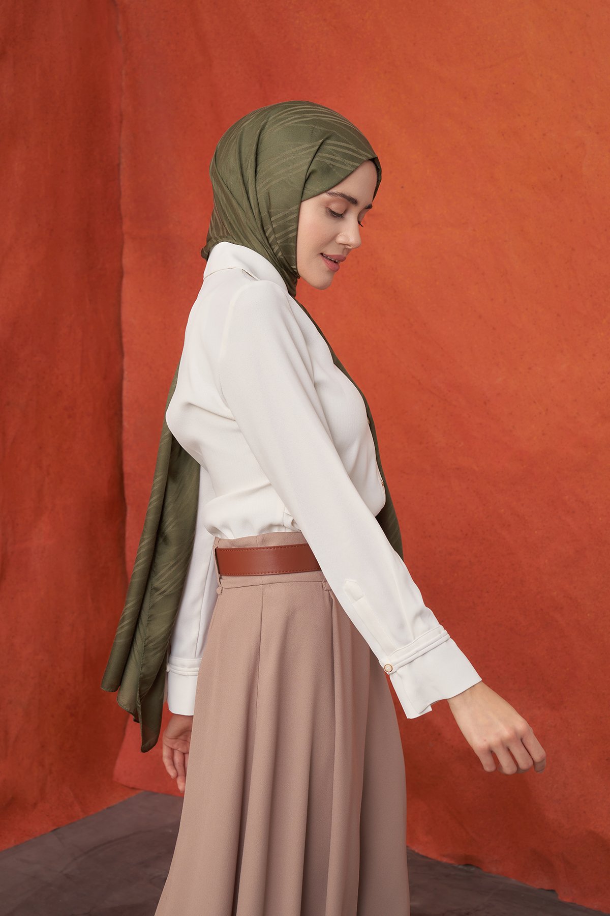 İTALYAN JAKAR ŞERİT DESEN ŞAL -  HAKİ